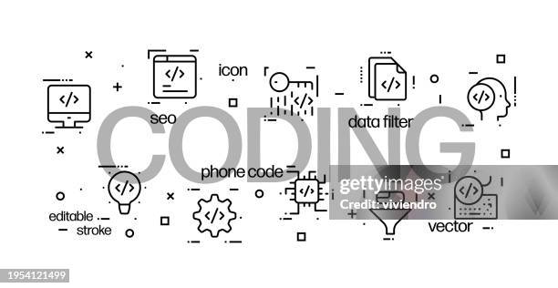 coding icons centered around the set title - html stock illustrations