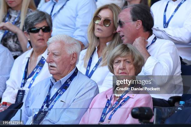 Margaret Court looks on during the quarterfinal singles match between Novak Djokovic of Serbia and Taylor Fritz of the United States during the 2024...