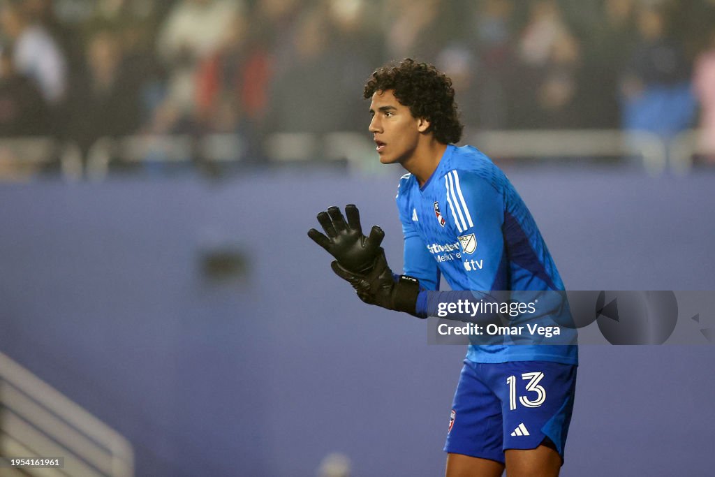 Inter Dallas Goalkeeper Antonio Carrera of FC Dallas gestures during preseason ...