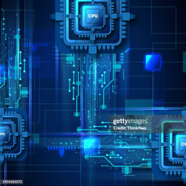 Getty Images Computer Processing Futuristic Microchip Processor With Lights On The Blue Background ...