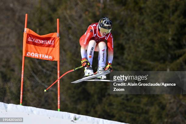 Lara Gut-behrami of Team Switzerland in action during the Audi FIS Alpine Ski World Cup Women's Downhill on January 26, 2024 in Cortina d'Ampezzo,...