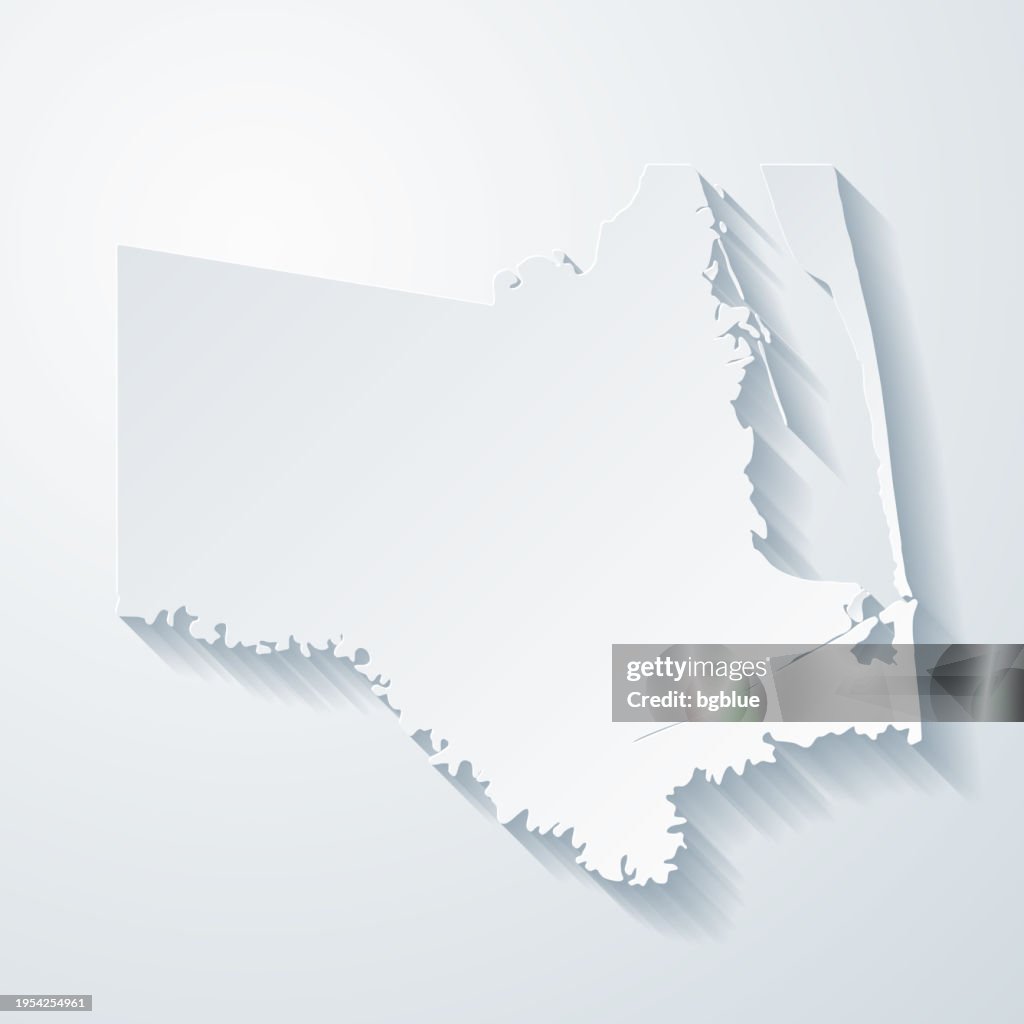 Cameron County, Texas. Map with paper cut effect on blank background