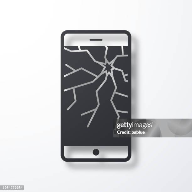 smartphone with broken screen. icon with shadow on white background - phone not working stock illustrations