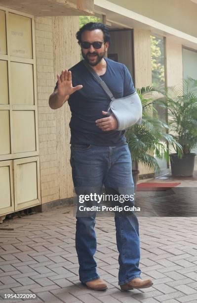 Saif Ali Khan seen at his resident, bandra on January 23, 2024 in Mumbai, India. Saif Ali khan admitted Kokilaben Dhirubhai Ambani Hospital for...