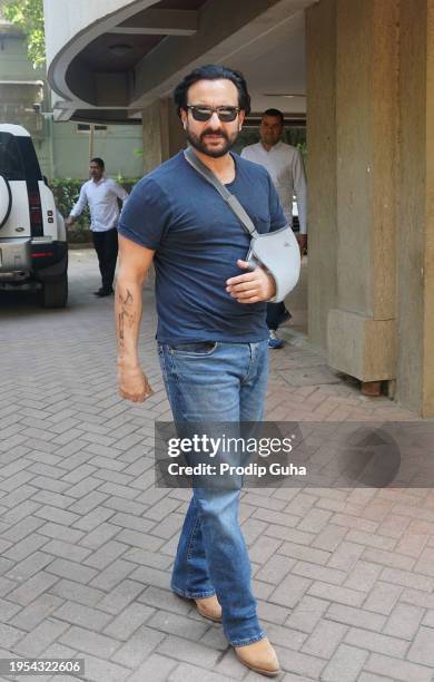 Saif Ali Khan seen at his resident, bandra on January 23, 2024 in Mumbai, India. Saif Ali khan admitted Kokilaben Dhirubhai Ambani Hospital for...