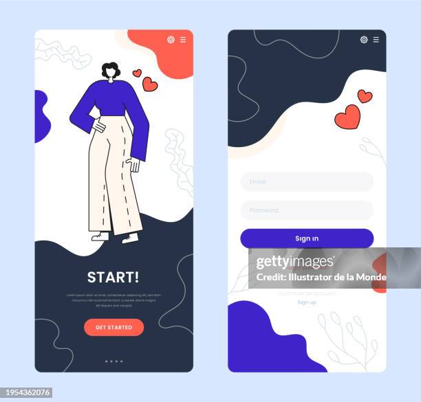 user onboarding template for mobile app login page - presentation slide design stock illustrations
