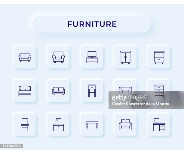 furniture line icons - chaise de bureau stock-grafiken, -clipart, -cartoons und -symbole
