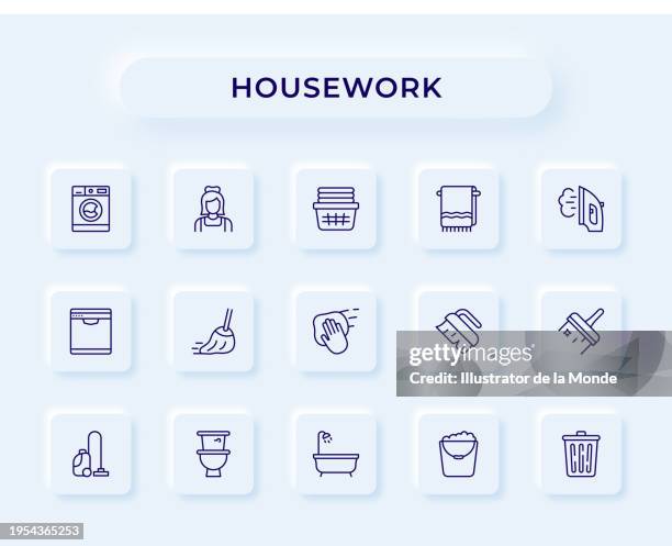 housework line icons - window cleaning stock illustrations