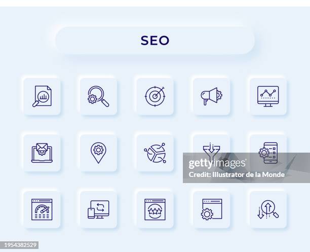 search engine optimization line icons - content management system stock illustrations