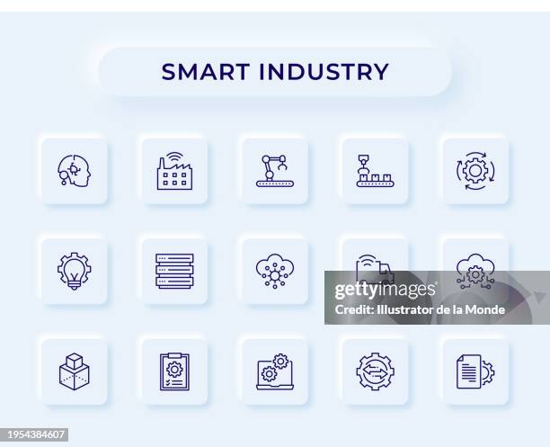 smart industry line icons - computer aided manufacturing stock illustrations