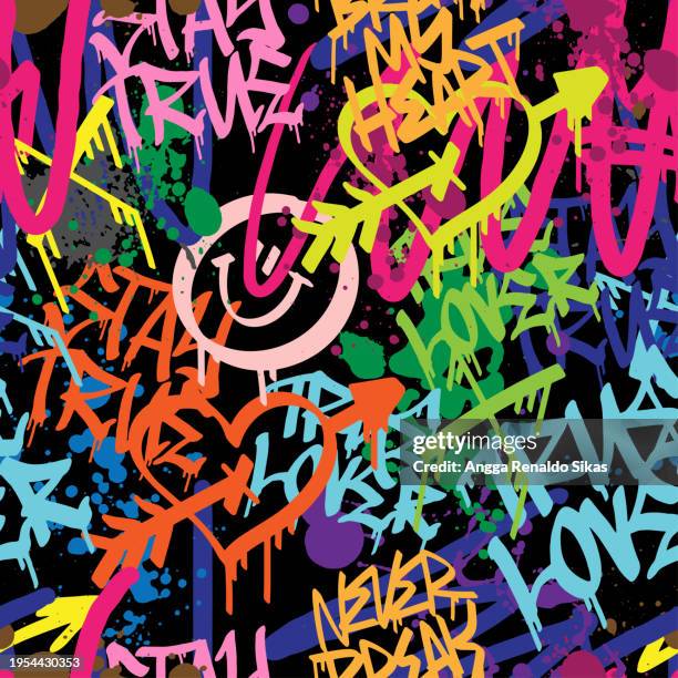 chaotic graffiti art seamless pattern - tileable pattern stock illustrations