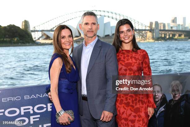 Eric Bana, Rebecca Gleeson and Sophia Banadinovich attend the Sydney premiere of "Force of Nature: The Dry 2" on January 23, 2024 in Sydney,...