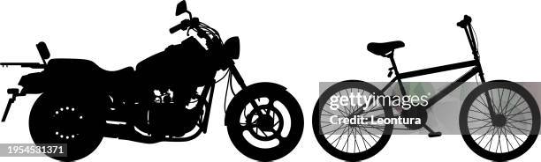 motorbike and bicycle silhouettes - riding motorbike stock illustrations