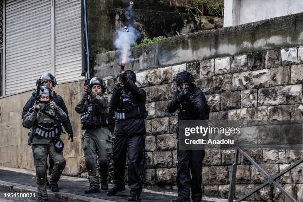 Israeli forces use tear gas on Palestinians who attempt to reach Al-Aqsa Mosque as restriction on Palestinian worshipers' access to Al-Aqsa Mosque...