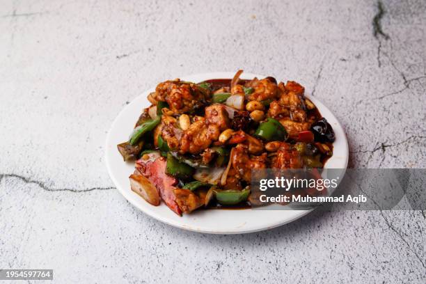kung pao chicken - plat-chinois-à-emporter photos et images de collection