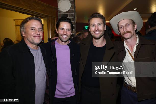 Richard Linklater, Evan Holtzman, Glen Powell, and Austin Amelio attend Netflix's 'Hit Man' Sundance Film Festival premiere on January 22, 2024 in...