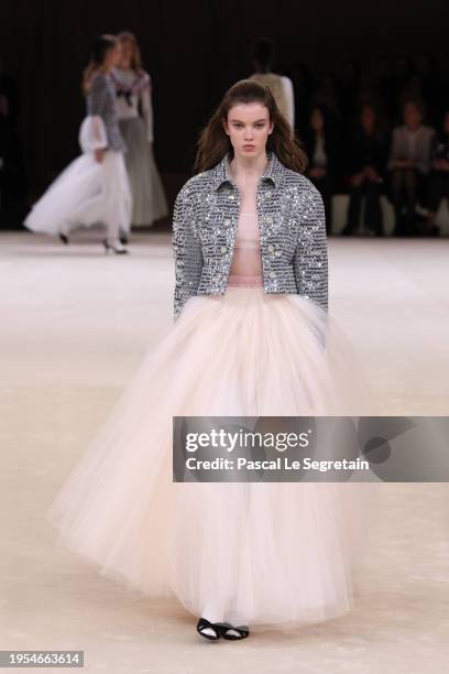 Model walks the runway during the Chanel Haute Couture Spring/Summer 2024 show as part of Paris Fashion Week on January 23, 2024 in Paris, France.