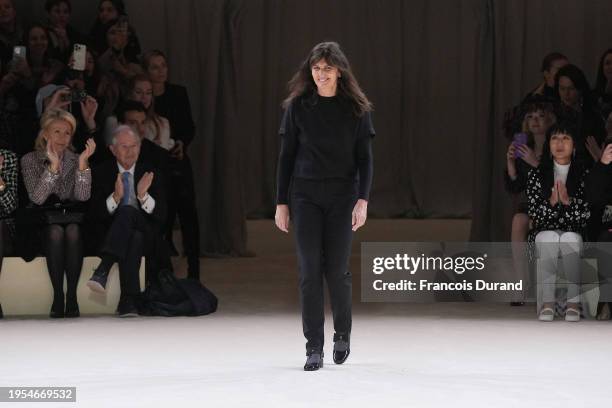 Designer Virginie Viard acknowledges the applause of the public after the Chanel Haute Couture Spring/Summer 2024 show as part of Paris Fashion Week...