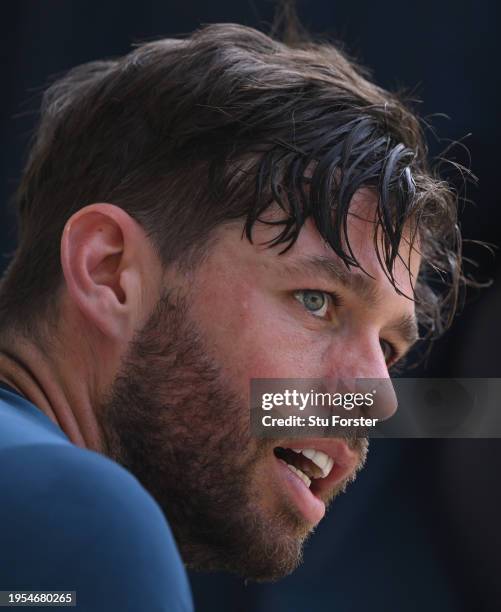 England wicketkeeper Ben Foakes looks on during the England Net Session at Rajiv Gandhi International Stadium ahead of the First Test Match against...