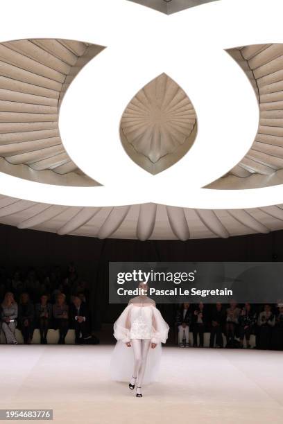 Model walks the runway during the Chanel Haute Couture Spring/Summer 2024 show as part of Paris Fashion Week on January 23, 2024 in Paris, France.