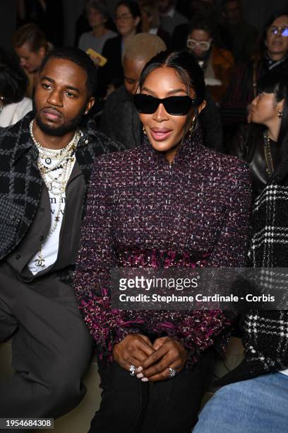 Dave Free and Naomi Campbell attend the Chanel Haute Couture Spring/Summer 2024 show as part of Paris Fashion Week on January 23, 2024 in Paris,...