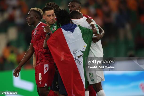 Karim Konaté of Ivory Coast is comforted after the TotalEnergies CAF Africa Cup of Nations group stage match between Equatorial Guinea and Ivory...