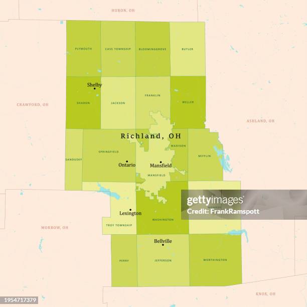 oh richland county vector map green - mansfield ohio stock illustrations