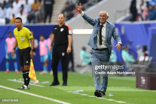 Hector Cuper, Head Coach of Syria reacts during the AFC Asian Cup Group B match between Syria and India at Al Bayt Stadium on January 23, 2024 in Al...