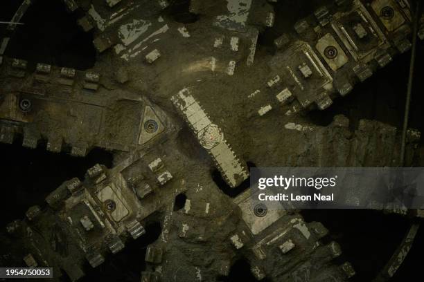 Lydia, an 847 tonne tunnel boring machine breaks through into the underground box at HS2's Old Oak Common station site on January 23, 2024 in London,...