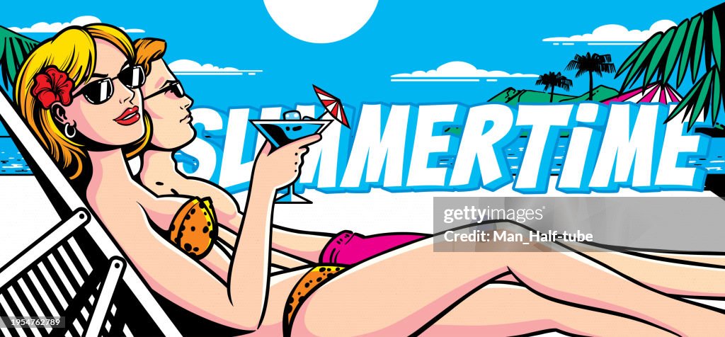 Summertime, couple on the beach Pop Art