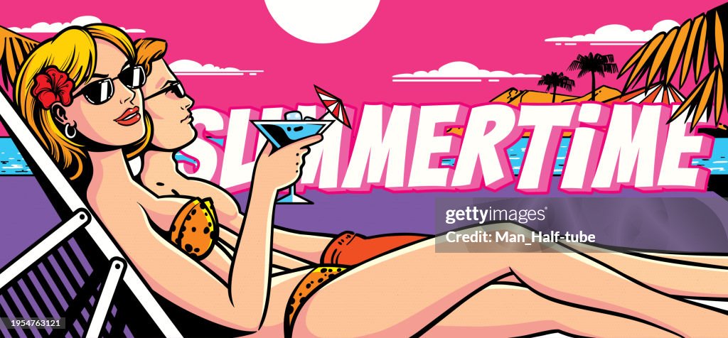 Summertime, couple on the beach Pop Art