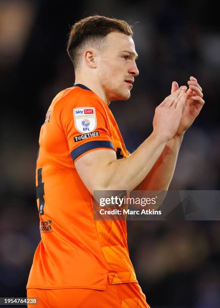 George Edmundson of Ipswich Town applauds during the Sky Bet Championship match between Leicester City and Ipswich Town at The King Power Stadium on...