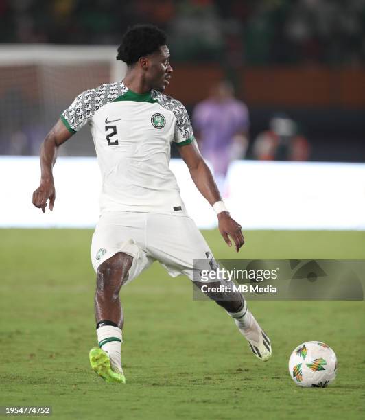 Ola Aina of Nigeria in possession during the TotalEnergies CAF Africa Cup of Nations group stage match between Guinea-Bissau and Nigeria at Stade...