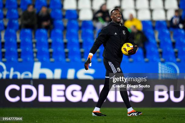 Loic Badiashile of Burgos CF looks on prior the game the LaLiga Hypermotion match between CD Leganes and Burgos CF at Estadio Municipal de Butarque...