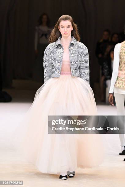 Model walks the runway during the Chanel Haute Couture Spring/Summer 2024 show as part of Paris Fashion Week on January 23, 2024 in Paris, France.