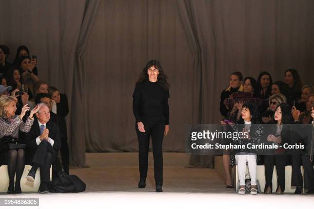 Designer Virginie Viard acknowledges the applause of the public after the Chanel Haute Couture Spring/Summer 2024 show as part of Paris Fashion Week...
