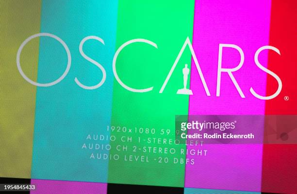 View of the Oscars telecast screen at the 96th Oscars Nominations Announcement at Samuel Goldwyn Theater on January 23, 2024 in Beverly Hills,...