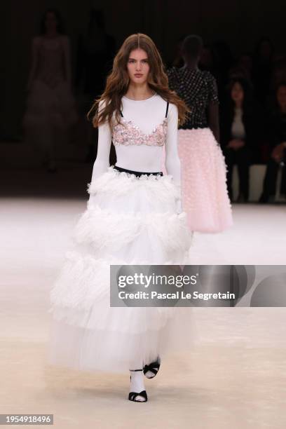 Model walks the runway during the Chanel Haute Couture Spring/Summer 2024 show as part of Paris Fashion Week on January 23, 2024 in Paris, France.