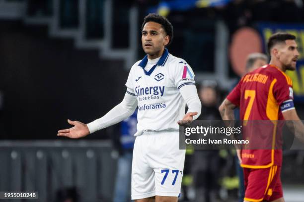 Jordi Mboula of Hellas Verona during the Serie A TIM match between AS Roma and Hellas Verona FC - Serie A TIM at Stadio Olimpico on January 20, 2024...