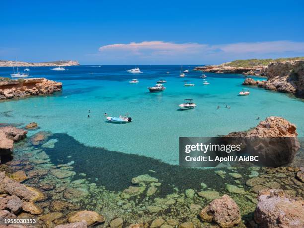 platges de comte, cala comte, cala conta, beaches and coves, ibiza, spain - ibiza island stock pictures, royalty-free photos & images