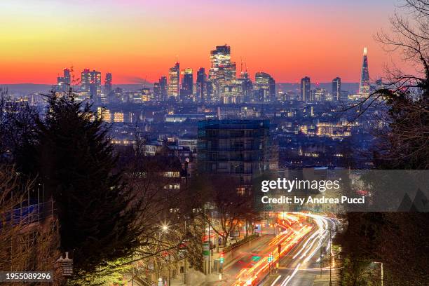 london skyline from highgate, united kingdom - highgate stock-fotos und bilder