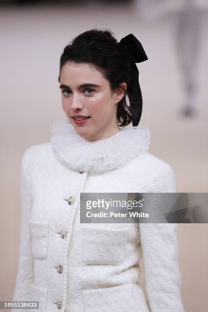 Actress Margaret Qualley, beauty detail, walks the runway during the Chanel Haute Couture Spring/Summer 2024 show as part of Paris Fashion Week on...