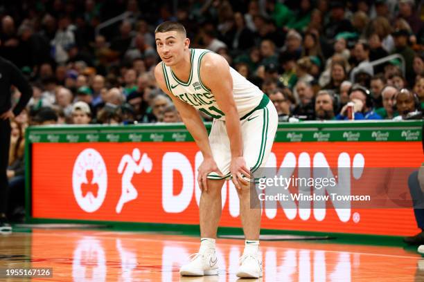 Payton Pritchard of the Boston Celtics during the second quarter against the Cleveland Cavaliers at TD Garden on December 14, 2023 in Boston,...