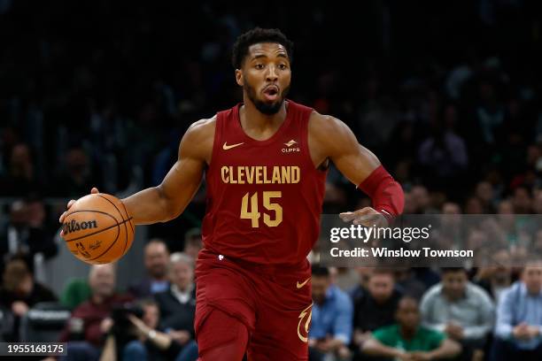 Donovan Mitchell of the Cleveland Cavaliers during the second quarter against the Boston Celtics at TD Garden on December 14, 2023 in Boston,...