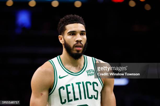 Jayson Tatum of the Boston Celtics during the second quarter against the Cleveland Cavaliers at TD Garden on December 14, 2023 in Boston,...