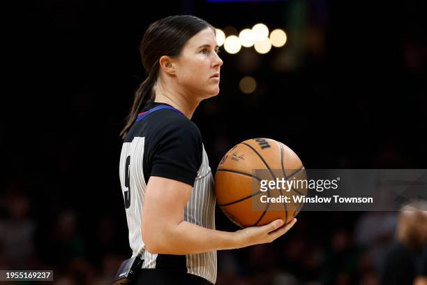 Referee Natalie Sago during the second half of the game between the Boston Celtics and the Cleveland Cavaliers at TD Garden on December 14, 2023 in...