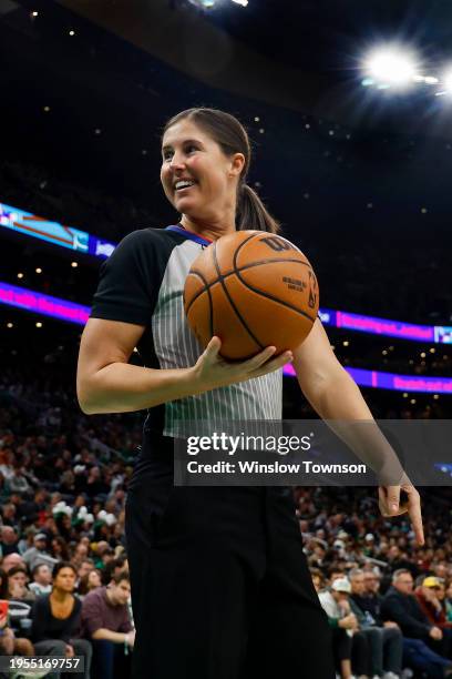 Referee Natalie Sago during the second half of the game between the Boston Celtics and the Cleveland Cavaliers at TD Garden on December 14, 2023 in...