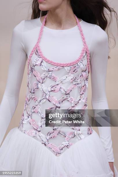 Model, fashion detail, walks the runway during the Chanel Haute Couture Spring/Summer 2024 show as part of Paris Fashion Week on January 23, 2024 in...