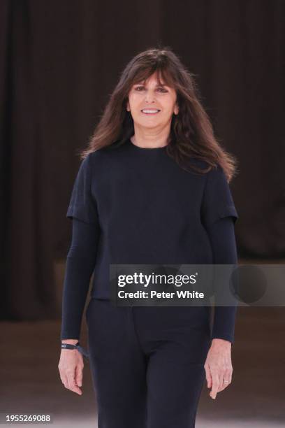 Designer Virginie Viard walks the runway during the Chanel Haute Couture Spring/Summer 2024 show as part of Paris Fashion Week on January 23, 2024 in...