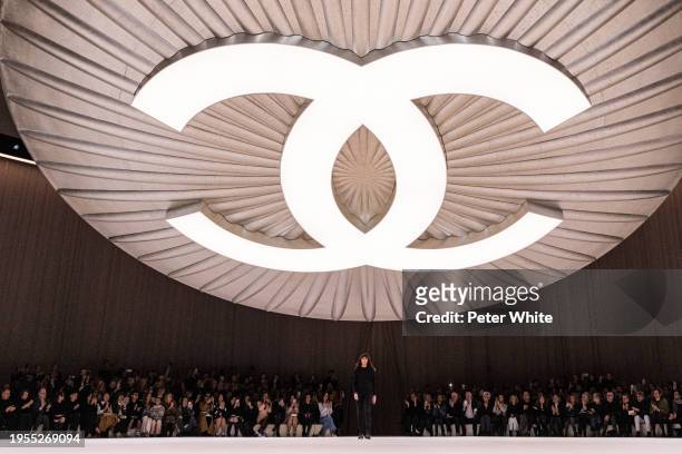 Designer Virginie Viard walks the runway during the Chanel Haute Couture Spring/Summer 2024 show as part of Paris Fashion Week on January 23, 2024 in...